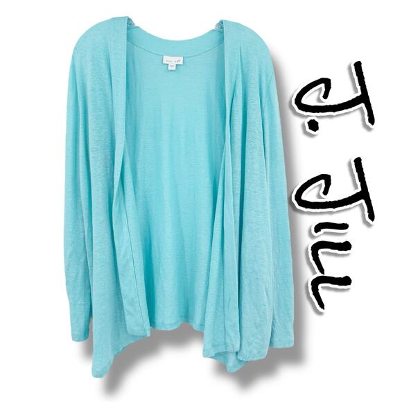 J. Jill Sweaters - J Jill Love Linen Caribbean Blue Open Front Cardigan Sweater Womens Size Large
